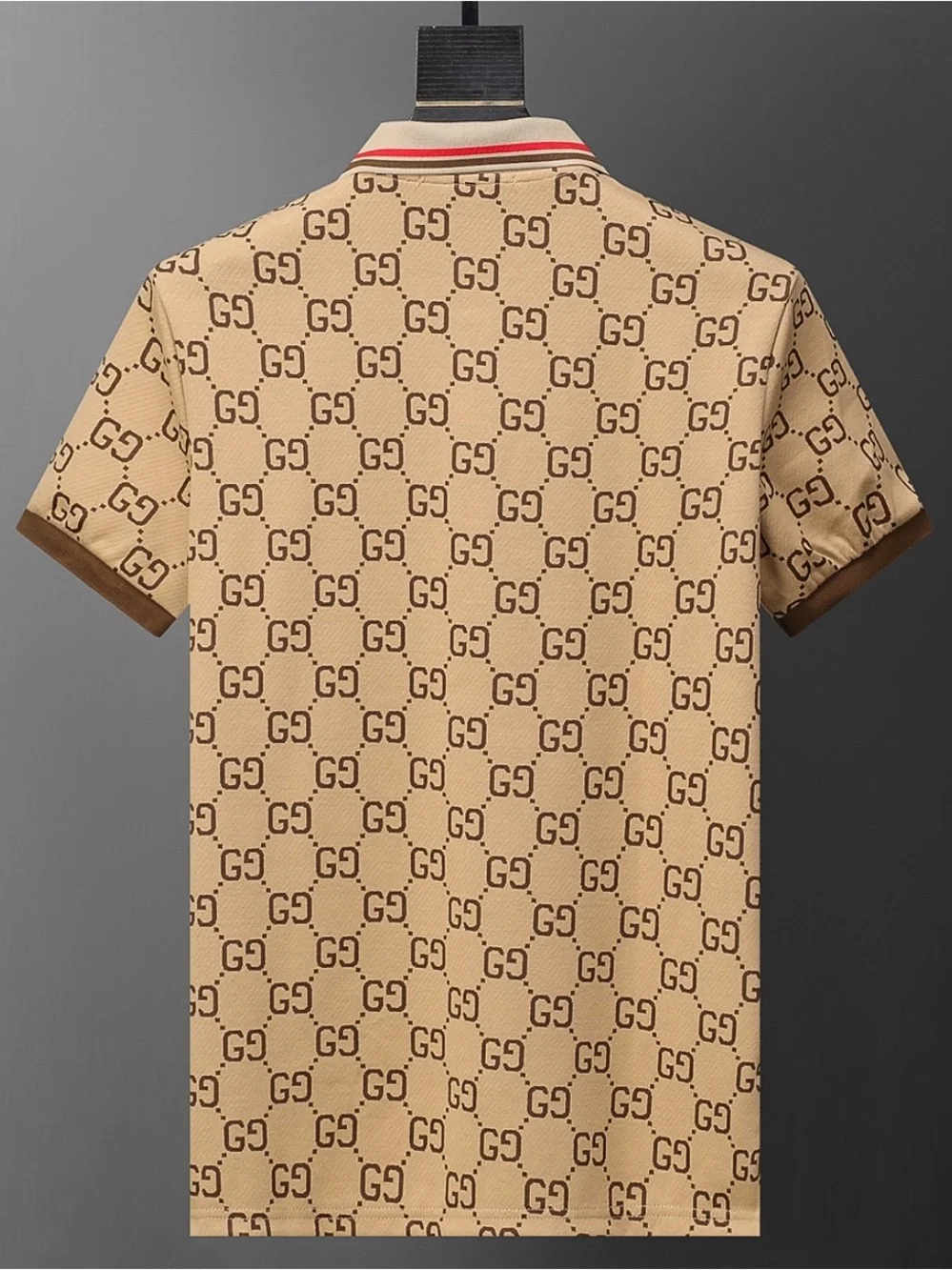 Gucci Beige GG Monogram Polo with Red-Trim Collar